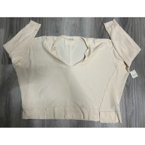 We The Free Free People Ivory Waffle Knit Thermal Oversized V-Neck Top Small NEW